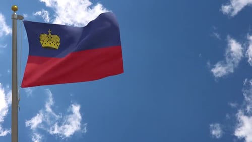 Realistic Liechtenstein Flag Waving on Blue Sky