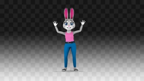 Animated 3D Cartoon Rabbit Character Waving Loop