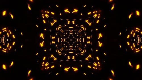 Voler dans un tunnel avec des lumières fluorescentes multicolores clignotantes. Kaléidoscope