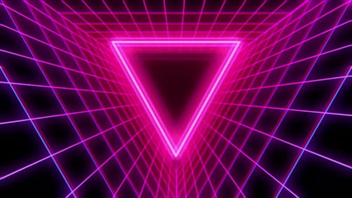 Retro Neon Grid Tunnel with Pulsating Triangle Loop Background