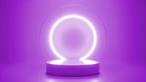 Purple podium with a bright glowing blinking neon circle