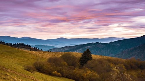 Beautiful Pink Sunset in Green Hills