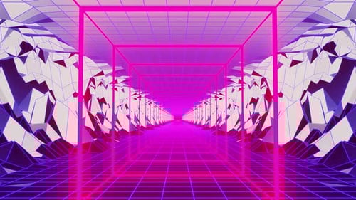 Neon VJ Loop Background With Pink Square And Mountain 4K