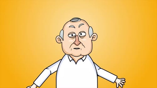 Animated Cartoon Old Man Gesturing and Talking