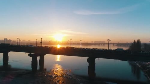 Sunset Over the Bridge in the City