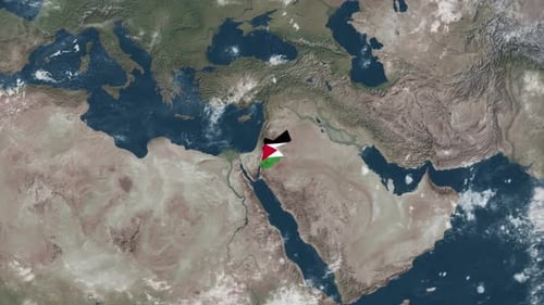 Animated Earth Zoom to Palestine with National Flag Reveal