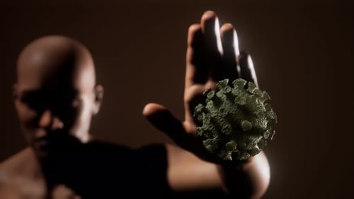 3D Animation of Hand Stopping Virus Particle