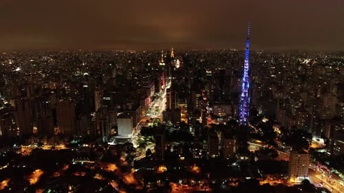 Night downtown Sao Paulo Brazil. Downtown district at night life scenery.