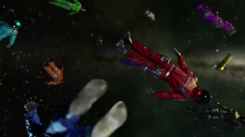 Colorful 3D Astronauts Floating and Tumbling in Space