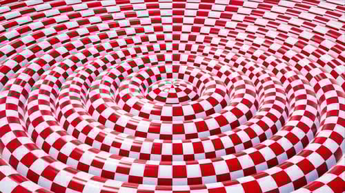 Endless Rotating Red Checkered Pattern Torus Background