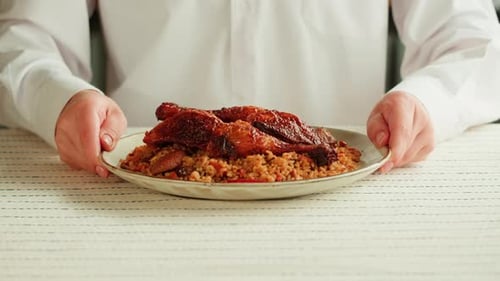 Kabsa Closeup Rice and Meat Dish Saudi Arabia National Traditional Food