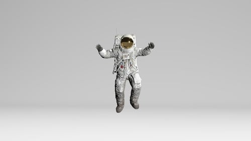 Astronaut jumping on white background with Alpha channel.