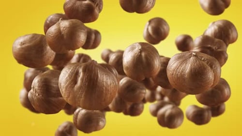 Falling Hazelnuts Realistic Food Animation