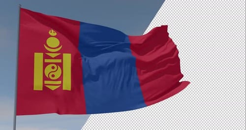 Realistic Waving Flag of Mongolia with Alpha Channel