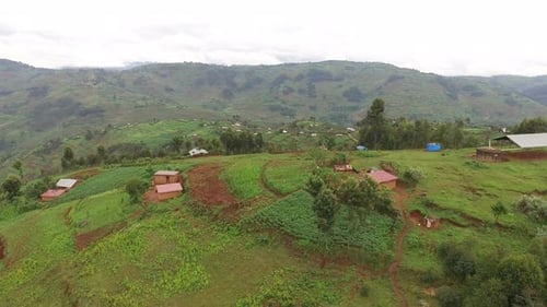 Aerial view of houses and fields, Uganda