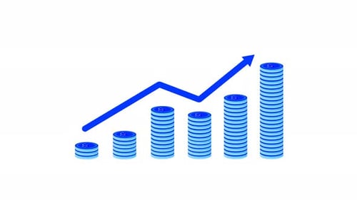 Animated Financial Growth Chart with Stacking Coins and Rising Arrow