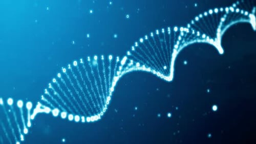 Animated Digital DNA Helix with Binary Code Background