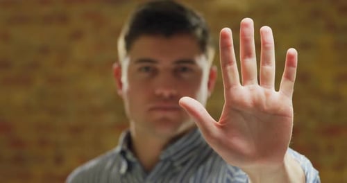 Man using interactive touchscreen
