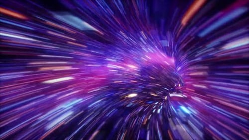 Abstract Neon Light Tunnel Hyperspace Warp Speed Animation