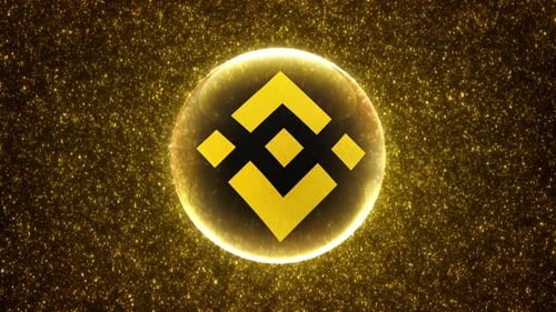BNB Binance Coin Abstrakter futuristischer digitaler Loop-Hintergrund leuchtender Binärcode-Partikel