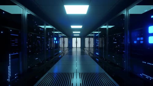 Transmissão digital de dados para servidores de dados atrás de painéis de vidro em uma sala de servidores de data center