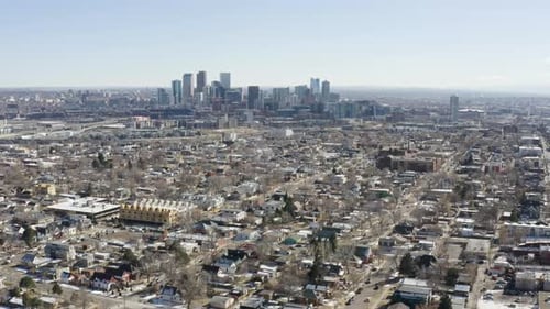 Denver Colorado Zooming City Skyline Aerial Shot