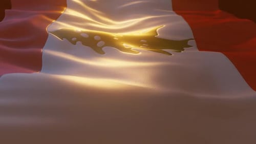 Golden Stylized Leaf Emblem Waving Flag Background Animation