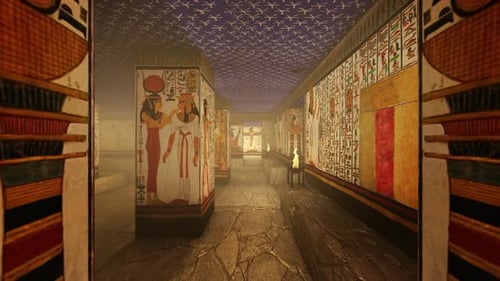 Ancient Egyptian Tomb Hallway Walkthrough with Hieroglyphs