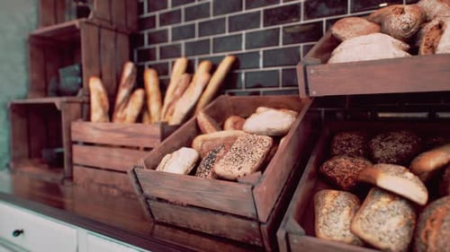 Fresh Bread on Shelves in Bakery