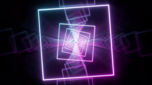 Loop animation in glowing neon lines tunnel