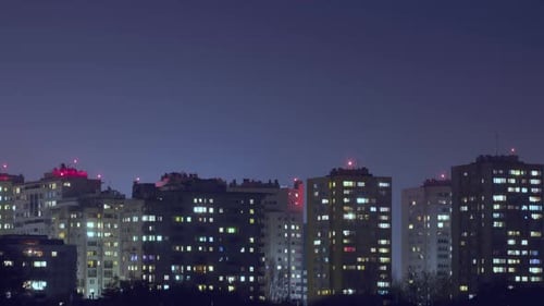 Time Lapse From Evening to Night Residential Buildings Windows Lights at Night Building Facade