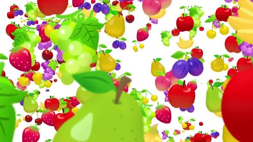 Colorful Cartoon Fruits Falling Background Seamless Loop