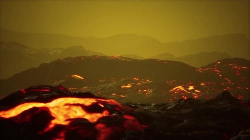 Vulkanausbruch mit frischen heißen Lavaflammen und Gasen aus dem Krater