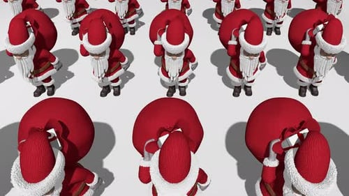 Animated Santa Claus Figures Walking With Gifts in a Seamless Loop