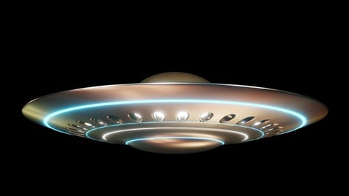 Animated Futuristic UFO Flying Saucer Loop with Glowing Lights