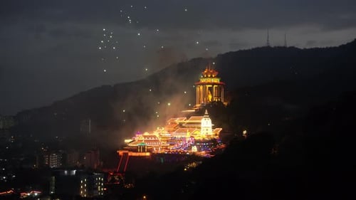 Firework and Led light at temple