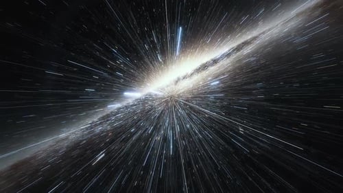 Starship Flies at the Speed of Ligh Near the Center of the Milky Way Galaxy in Space