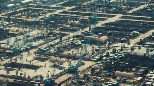 Time Lapse of Construction Site with Heavy Construction Machinery in Metropolis