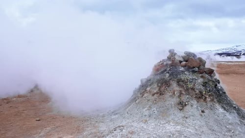 Steam Emitting From Fumarole in Geothermal Area of Hverir