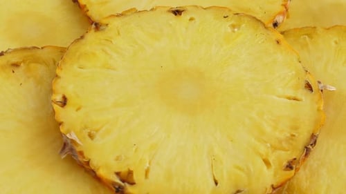 Pineapple Slices Close Up, Fresh Tropical Fruit