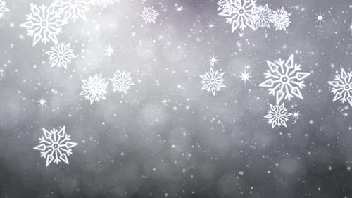 Schnee fällt auf weißen Himmel mit blauen Partikeln im Winter Weihnachten