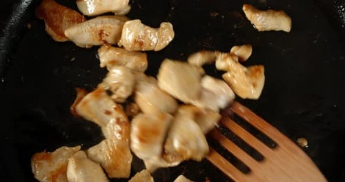 Frying Chicken Breast Chunks in Frying Pan