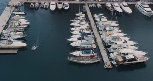 Pier Sailboats. Yachts and Sailboat Is Moored at the Quay. Top View Above the Harbor.