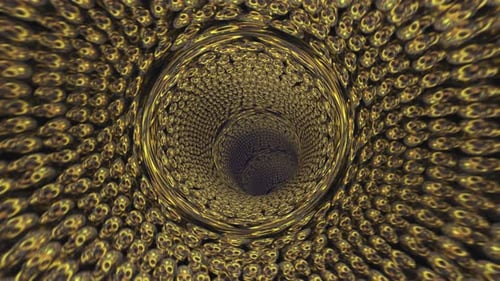 4K abstract golden tunnel with skulls
