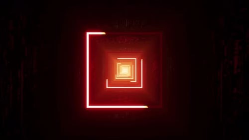 Glowing Red Light Stroke in the Dark Square Tunnel