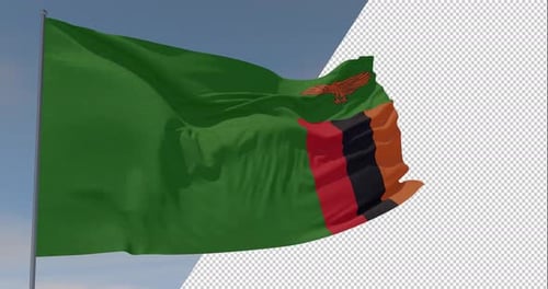 Waving Zambia National Flag Animation with Alpha Channel Background