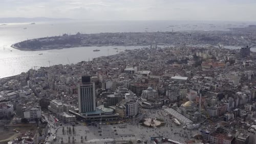 Istanbul Bosphorus Taksim Square And Mosque Construction Aerial View