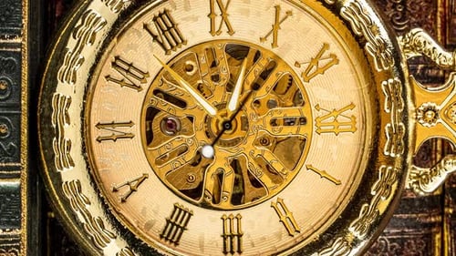 Spiral Clock Track of Time. Antique Clock Dial Close-up. Vintage Pocket Watch.