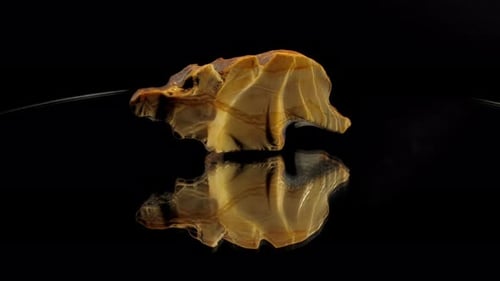 Yellow Natural Amber Stone of Strange Form with Orange Lines