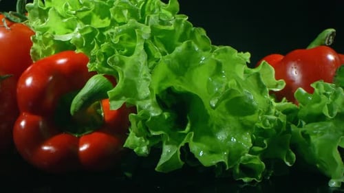 Fresh Vegetables: Macro View of Lettuce, Peppers, Tomatoes